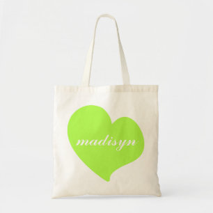 Neon Green Heart Personalized Budget Tote Bag