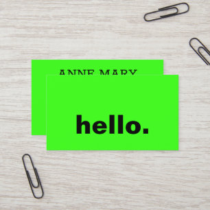Neon Green Hello Bright Colourful Typography Custo Business Card
