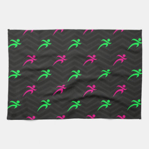 Neon Green, Hot Pink, Running, Runner, Black Kitchen Towel