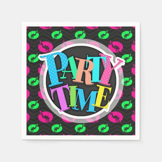 Neon Green, Hot Pink, Scuba Diving, Black Chevron Napkin (Front)