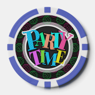 Neon Green, Hot Pink, Volleyball, Black Chevron Poker Chips