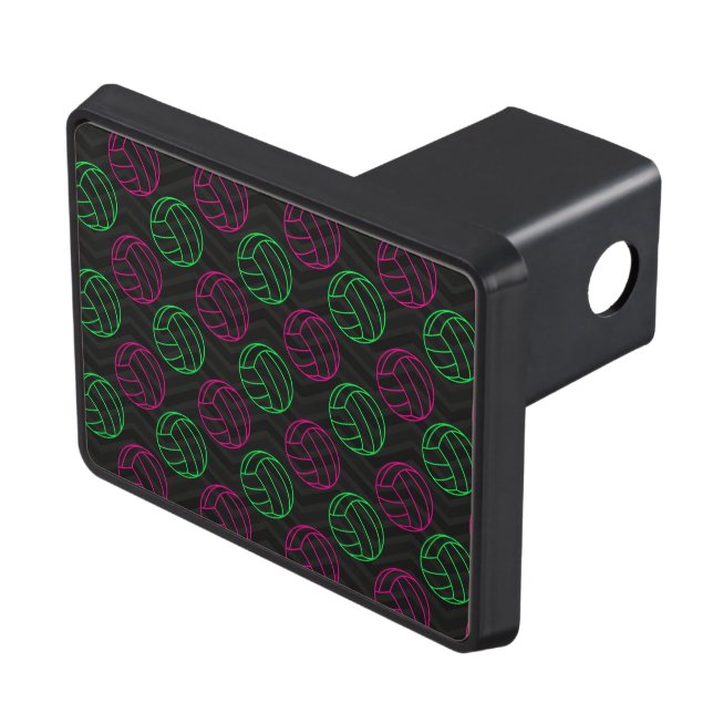 Neon Green, Hot Pink, Volleyball, Black Chevron Trailer Hitch Cover (Top Right)