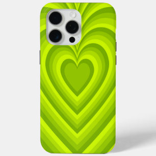 Neon Green Hypnotic Heart Love Pattern iPhone 15 Pro Max Case