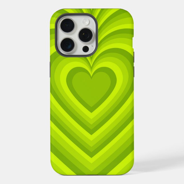 Neon Green Hypnotic Heart Love Pattern iPhone Case (Back)