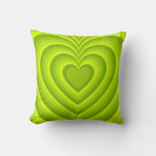 Neon Green Hypnotic Heart Love Pattern Throw Pillow