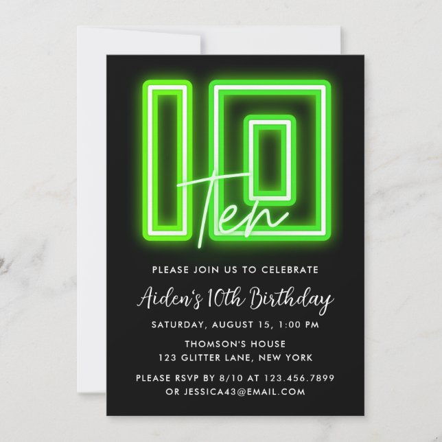 Neon Green Invitation du 10e anniversaire (Devant)
