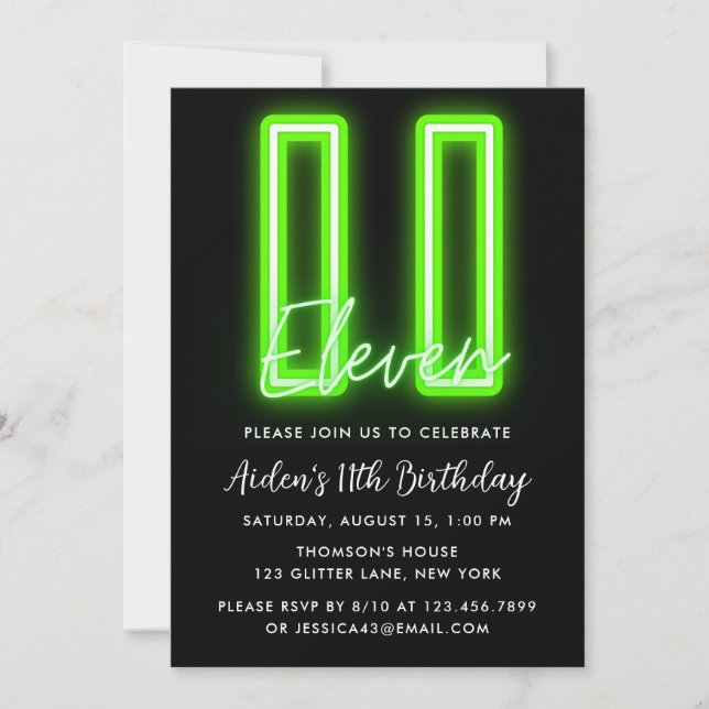 Neon Green Invitation du 11e anniversaire (Devant)