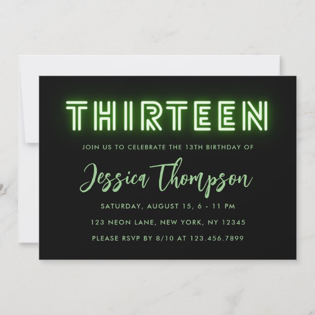 Neon Green Invitation du 13e anniversaire (Devant)