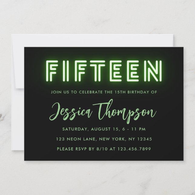 Neon Green Invitation du 15e anniversaire (Devant)