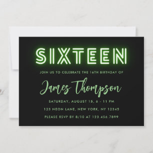 Neon Green Invitation du 16e anniversaire