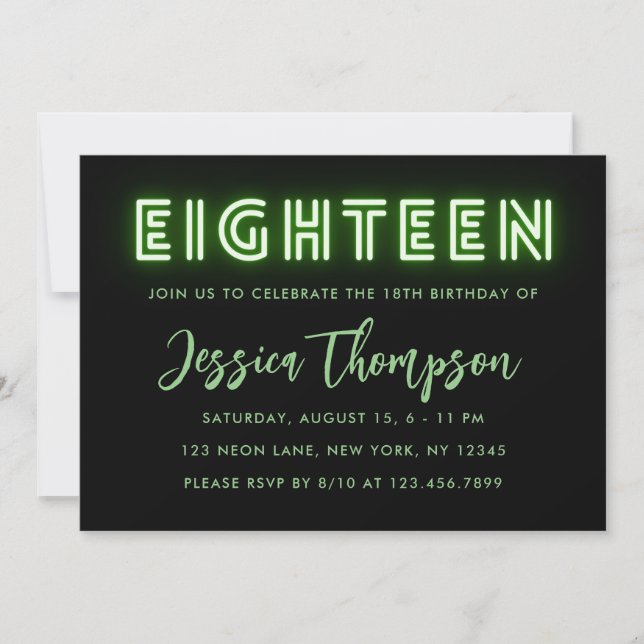 Neon Green Invitation du 18e anniversaire (Devant)