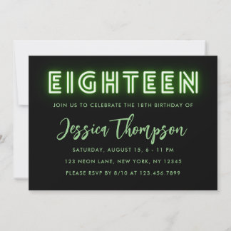 Neon Green Invitation du 18e anniversaire