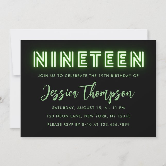 Neon Green Invitation du 19e anniversaire (Devant)
