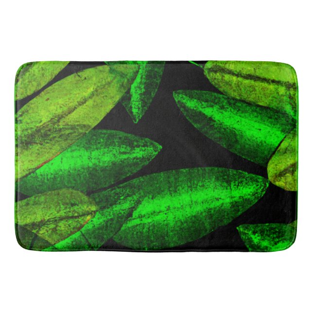 Neon Green Leaves Art. Buy Now Bath Mat (Front)