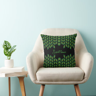 Neon green leaves - fractal art, custom throw pillow