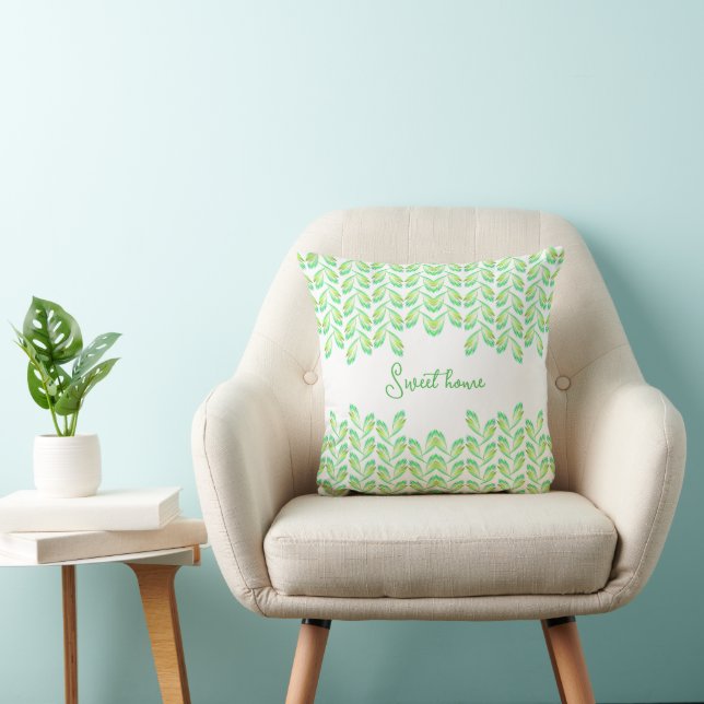 Neon green leaves - fractal art, throw pillow (Chair)