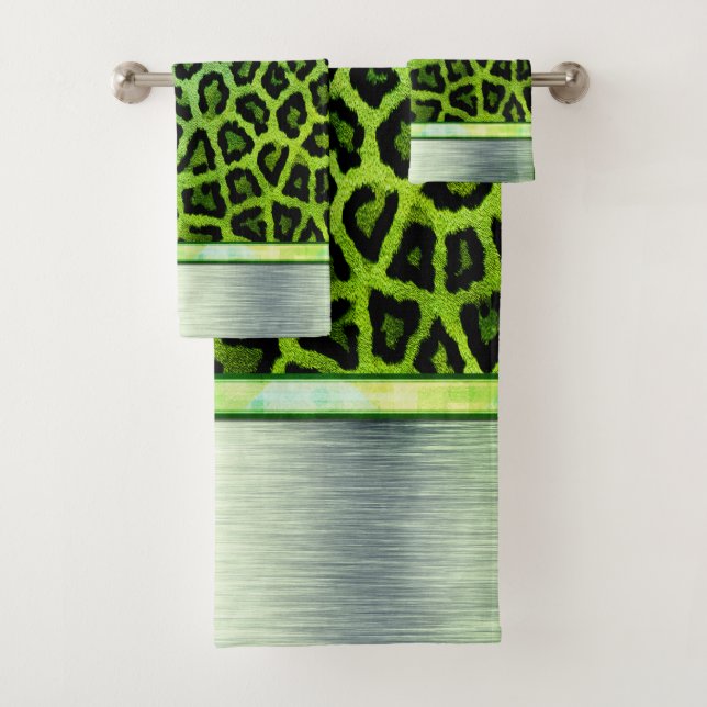 Neon Green Leopard Print Bath Towel Set (Insitu)