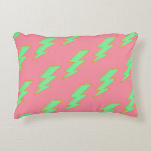 Neon Green Lightning Pink Background Y2K Pattern Accent Pillow