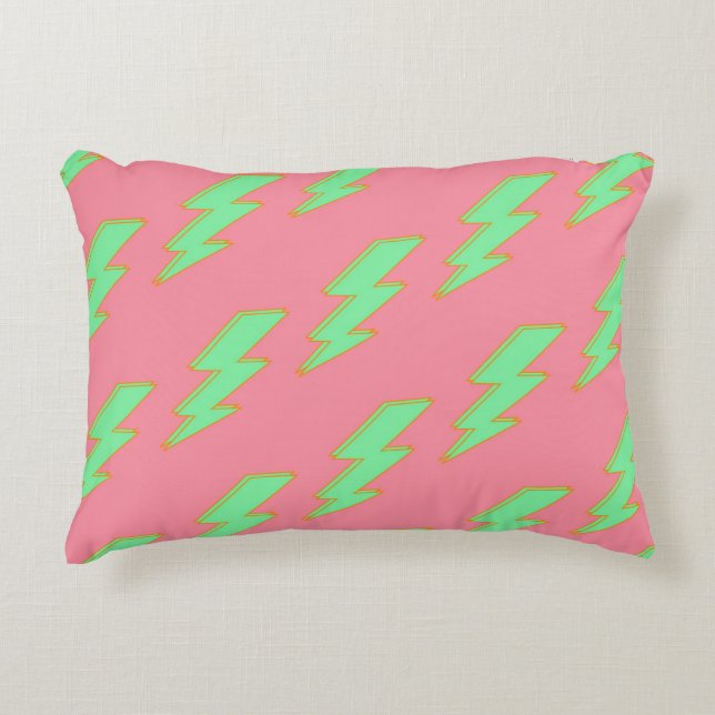 Neon Green Lightning Pink Background Y2K Pattern Accent Pillow (Front)