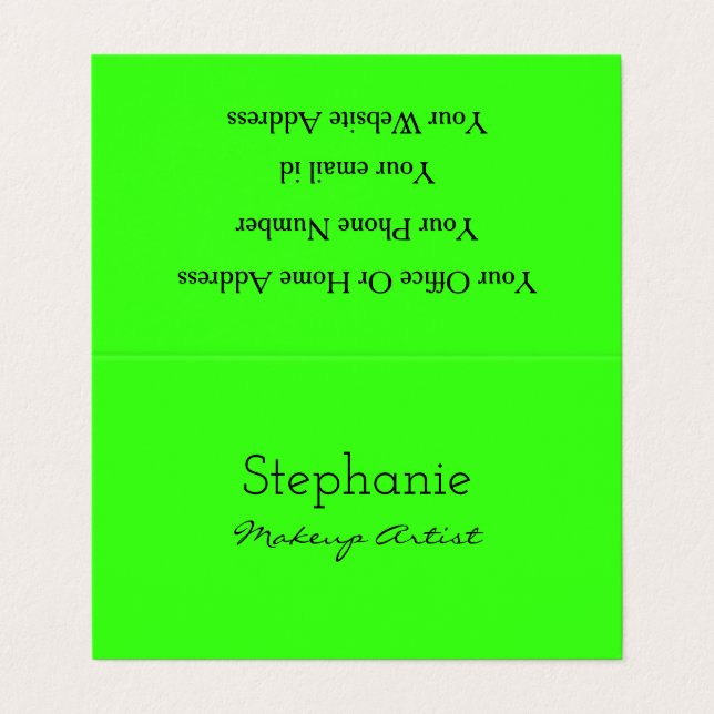 Neon Green Makeup Artist Salon Bright Colourful  Business Card (Outside Unfolded)