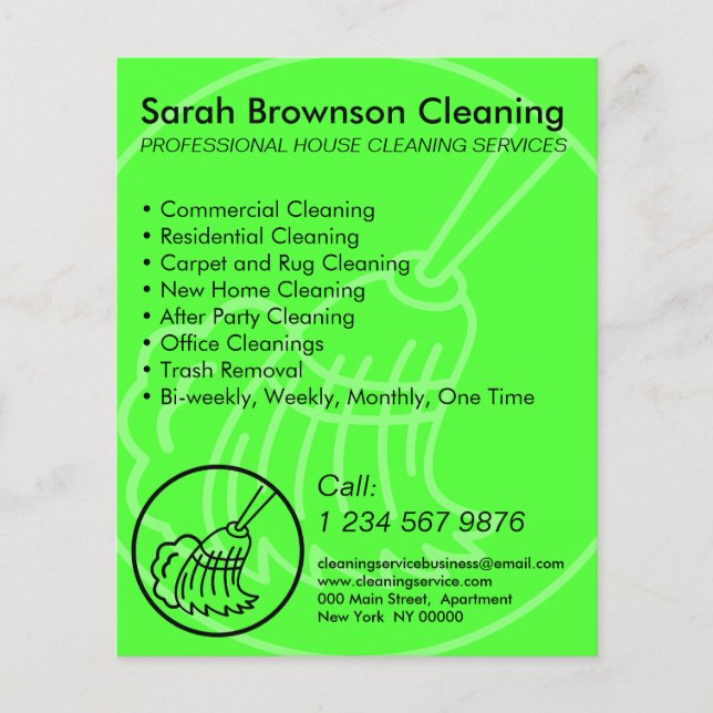 Neon Green Minimal Home Cleaning House Keeper Flyer (Front)