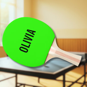 Neon Green Modern Name Trendy Minimalist Ping Pong Paddle