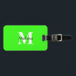 Neon Green Monogram Custom Name Gift Favour Classy Luggage Tag<br><div class="desc">Monogrammed initial and also personal details like name,  address,  phone number and email all of which you can edit. Designed with attractive solid neon green colour background,  you can change the colour if you wish. Cool travel gift idea for him or her.</div>