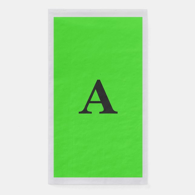 Neon Green Monogram Initial White Custom Silver Napkin (Front)