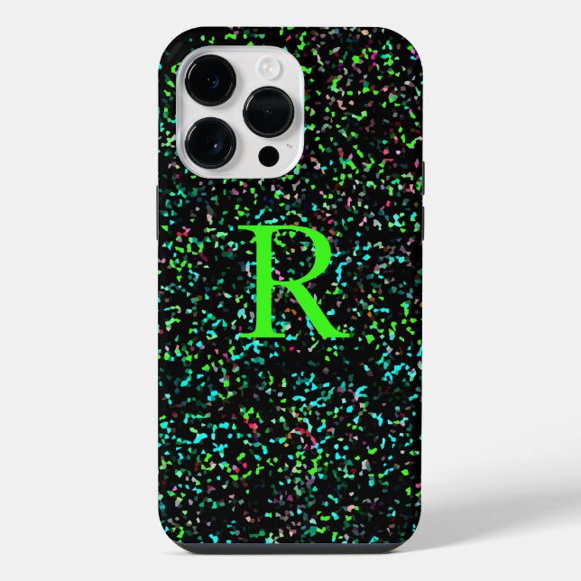 Neon Green Monograms Glitter Patterns Custom iPhone Case (Back)