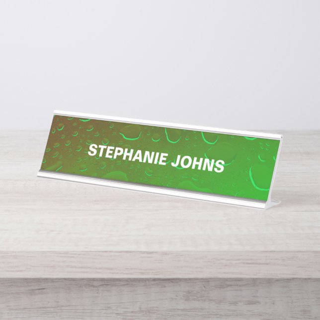Neon Green Ombre Water Abstract Art Monogram Cute Desk Name Plate (Front)