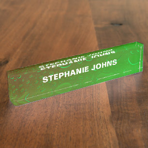 Neon Green Ombre Water Abstract Art Monogram Name Nameplate