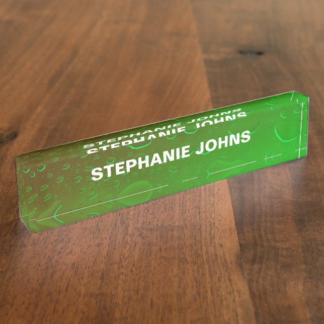 Neon Green Ombre Water Abstract Art Monogram Name Nameplate (Side)