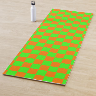 Neon Green Orange Checkered Checkerboard Vintage Yoga Mat