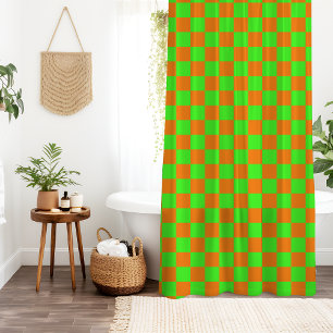 Neon Green Orange Chequered Chequerboard Vintage