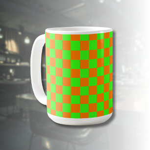 Neon Green Orange Chequered Chequerboard Vintage Coffee Mug