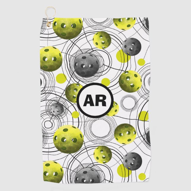 Neon Green Pickleballs Initials Sweat Towel (Front)