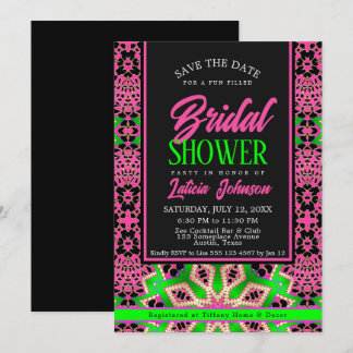 Neon Green + Pink Dance Party Bridal Shower Invitation
