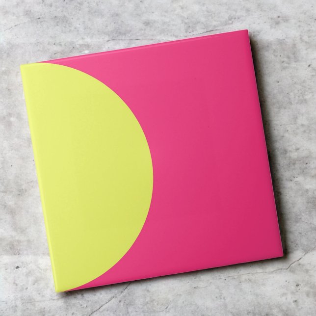 Neon Green Pink Retro Half Circle Mid Mod Abstract Tile (Creator Uploaded)