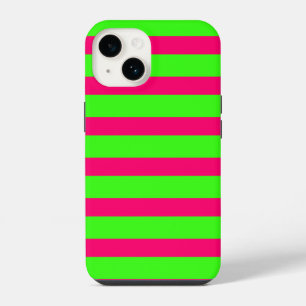 Neon Green & Pink Striped iPhone Case – Customize