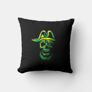 Neon Green Pirate Skull Throw Pillow