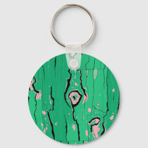 Neon Green Pop Art Wood Grain Abstract Bark Keychain