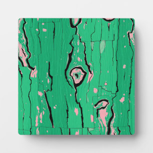 Neon Green Pop Art Wood Grain Abstract Bark Plaque