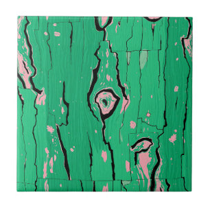 Neon Green Pop Art Wood Grain Abstract Bark  Tile