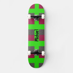 Neon Green Preppy Skateboard Simulated Red Grey