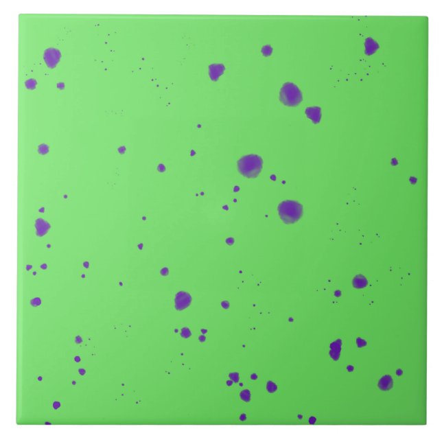 Neon Green Purple Splotches Tile (Front)