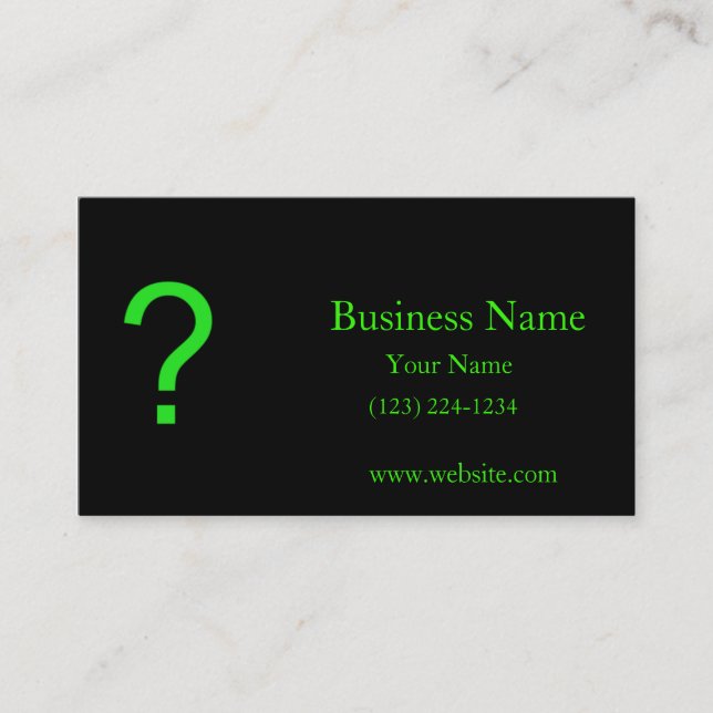 Neon Green Question Mark Business Card (Front)