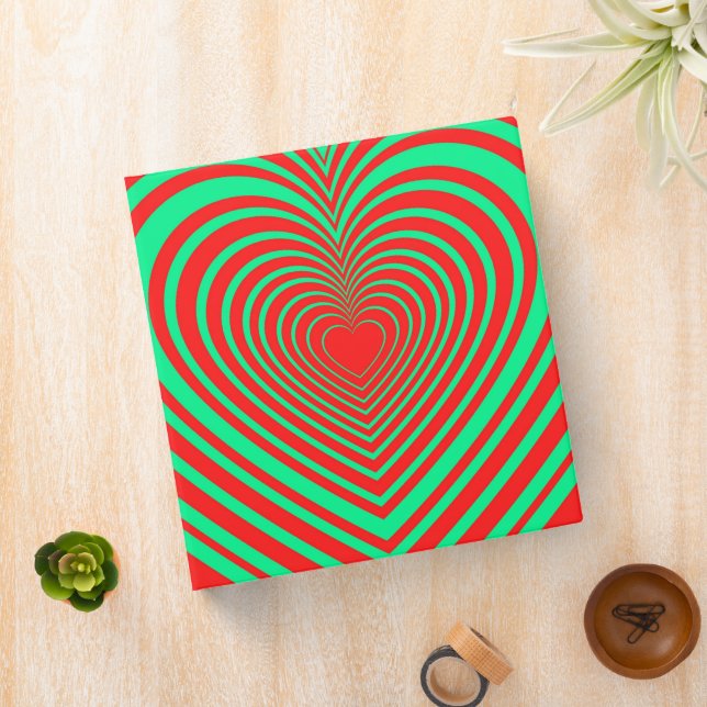Neon Green Red Hypnotic Heart Love Pattern Binder (In Situ)