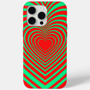 Neon Green Red Hypnotic Heart Love Pattern iPhone 15 Pro Max Case