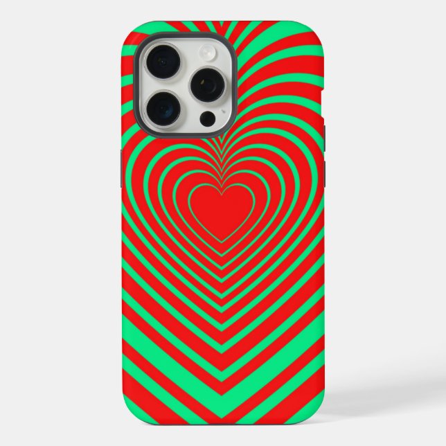 Neon Green Red Hypnotic Heart Love Pattern iPhone Case (Back)
