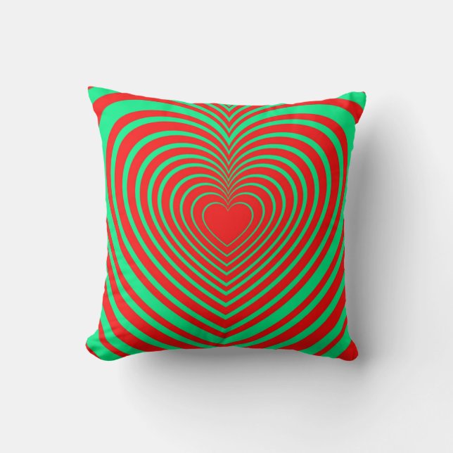 Neon Green Red Hypnotic Heart Love Pattern Throw Pillow (Front)